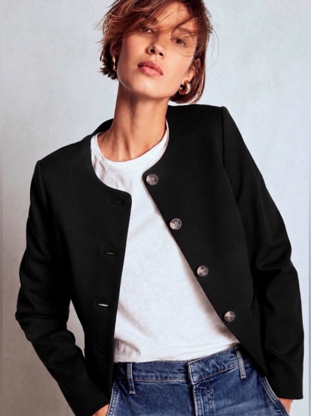 Luxury Wool Geiger Austria Lightweight Collarless Button Jacket